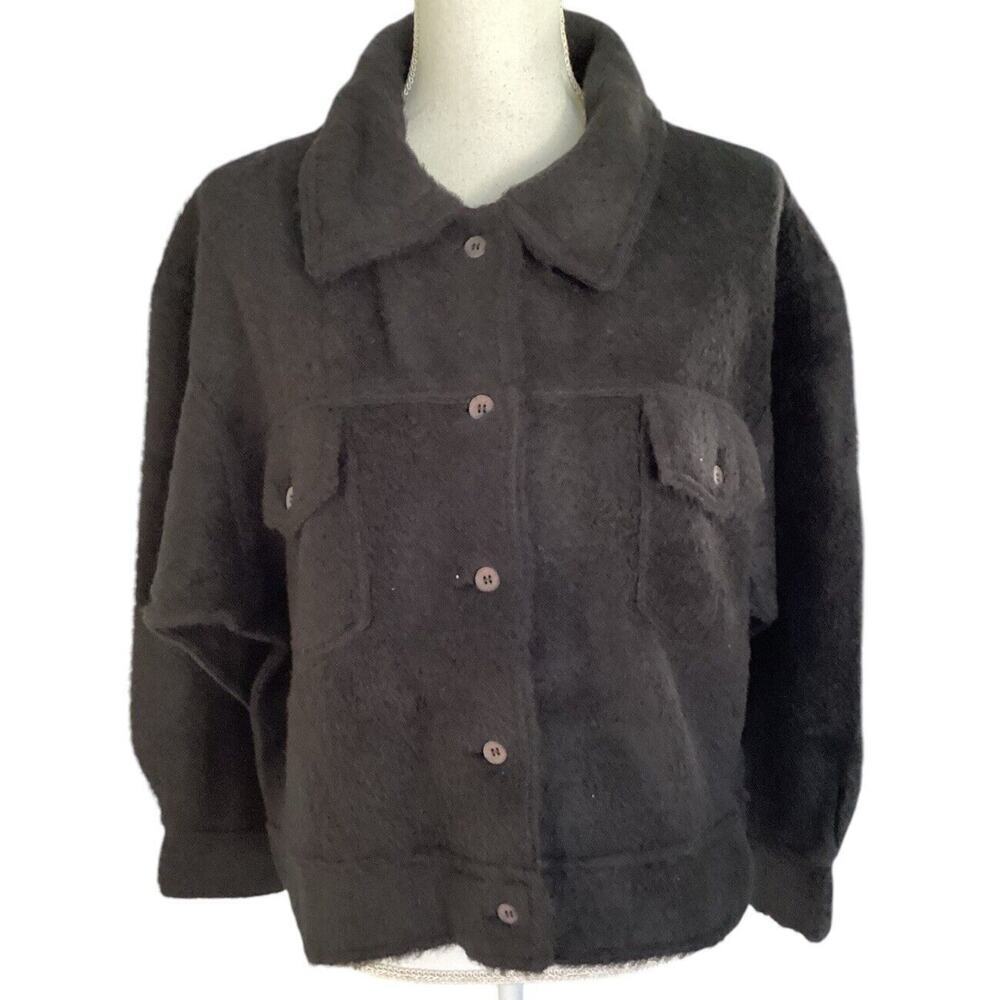 Peruvian connection Black alpaca cotton collared blazer sweater Shacket medium